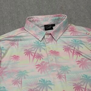 Sunday Swagger Mens Large Pastel Palm Tree Golf Polo Shirt Pink Mint Green L